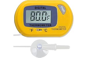 SunGrow digitales Betta-Thermometer, gelbe Farbe, genaues Ablesen der Aquarientemperatur, mit 2 Saugnäpfen, 1er-Pack