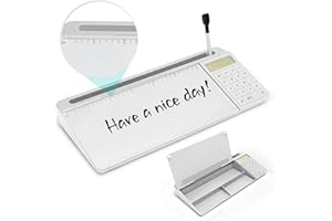ZHIDIAN Small Glass Desktop Whiteboard with Calculator & Ruler Marker Desk Glass Dry Erase Board with Storage Tilted Notepad Computer Keyboard Stand Office White Board with Markers Eraser & Sticky Notes