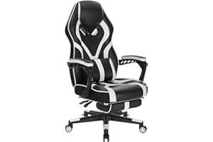 WOLTU Sedia Gaming Pelle PU Sedia Ufficio Ergonomica con Poggiapiedi, Livestreaming Sedia Girevole Poltrona Gaming con Schienale & Sedile Grandi per Persone di Taglia Grande Nero+Bianco