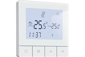 ‎BEOK CONTROLS Beok Thermostat Underfloor Heating Water Thermostat Heating Digital Room Thermostat Underfloor Heating Programmable Wall Thermostat 230 V 3A TDS75-WP White Non-WiFi