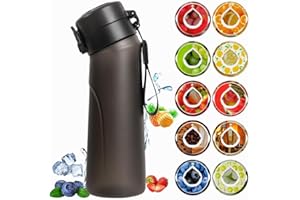 PUTEXTILE Mskacbfh Bouteille d'eau 2.0 avec 1 capsule de saveur, kit de démarrage de 650 ml, sans BPA, capsules de saveur parfumées, 0 sucre, bouteille d'eau pour cadeau (noir mat + 1 capsule aléatoire)