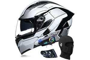 ACLFFSHOP Bluetooth Modulable Casque Moto Homologué ECE, Flip Up Casque Adulte Moto avec Double Visière pour Anti-Collision Casque Scooter Casque Integral Modulable pour Homme Femme M~XXL