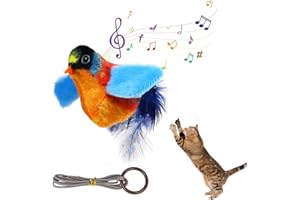 MR.HOKWY Cat Feather Toy - Cat Plush Bird Interactive Toy, Funny Chirping Bird Interactive Toys Retractable Hanging for Indoor Cats Chasing, Playing, Funny Squeak Kitten Plush Flying Toy for Indoor Cats