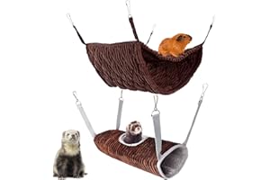 BUNDLEMALL Hamaca de animales pequeños, hamaca de hurón, hamaca y jaula de túnel para rata, hámster, ardilla, accesorios de hurones de conejillos de indias, tubo de túnel colgante para jaula (café)