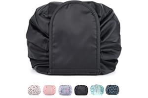 ZIMOHE Trousse de Toilette Fille Sac Cosmétique de Stockage Paresseux Trousse de Maquillage Cosmétique Grande Taille Portable Conception de Mode Extérieur étanche Quick Pack Double Sacs Magiques (Noir)