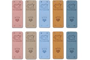 Borsgye 30PCS PU Leather Tags Handmade Embossed Tag Faux Leather Sew on Labels Embellishment Crochet Knitting Labels DIY Jeans Bags Shoes Hat Apparel Accessories 2x5cm - 5 Colors - Sewing Machine
