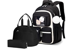 Amythe Skolväska, flickryggsäck, barn, 3-delad skolryggsäck i nylon med lunchpaket, pennfodral, ledig skolväska, andningsakti