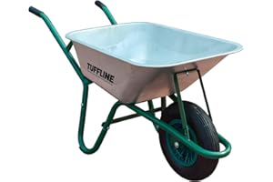 TuffLine Wheelbarrow Wheel with 85-Litre Capacity, Galvanised Steel Tub, Pneumatic Tyre for Rough Terrain, Ergonomic Handles for Heavy Garden Tasks, Builders Barrow