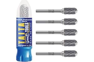 TAITATOOLS Carbide Burr 1/4" Shank, SC-3 Tungsten Double Cut Rotary Die Grinder Bits - Cutting Burrs for Milwaukee, Dewalt and Makita Die Grinder Accessories - Wood Carving Metal Working & Sturdy Storage Case