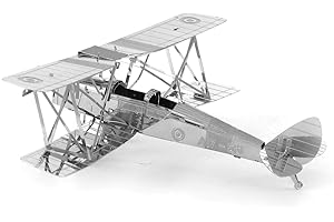 Metal Earth Puzzle 3D Avión Tiger Moth Dh82. Rompecabezas De Metal De Aviación. Maquetas Para Construir Para Adultos Nivel Moderado De 9.2 X 7.3 X 2.5 Cm