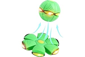 FUNLOV Kid Toys Flying Saucer Ball, Kid Magic Deformation UFO Toy for Outdoor Sports & Trainingm, Strong Elasticity & High Jump, Durable for Kid 's Play Flying (Green, With 6 lights)