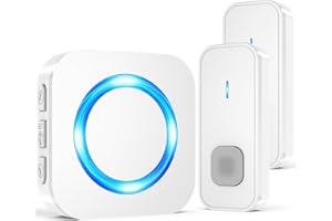 SURFOU Sonnette sans Fil Exterieur Étanche, Longue Portée 400M de Carillon Electronique Kit, 55 Mélodies au 5 Niveaux Volumes pour Maison, Indicateur LED Bleu (1 récepteur Blanc + 2 émetteur Blanc)