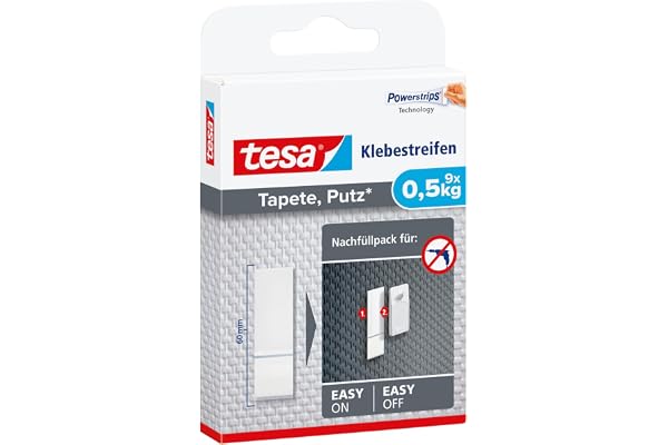 tesa Powerstrips Tapet & Puts - 0,5 kg - 1 x 9 dubbelsidiga tejpbitar