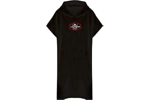 Surf Monkey Poncho surfhandduk med huva och innerficka - ekologisk bomull (svart, L/XL)
