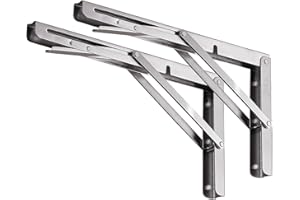 YUMORE Escuadras Abatibles 400mm,Soporte de Estante Plegable Pesado Acero Inoxidable Escuadras para Estanterias de Pared Bisagras Mesa Plegable Bricolaje Ahorrar Espacio, Carga Máxima 150Kg, 2Pcs