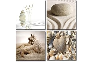 decomonkey - Impression sur Toile Intissé Zen Plage 60x60 4 Pièces - Tableau Décoration Appartement Cadre en Bois Photo Déco Salon Peinture sur Toile Maison