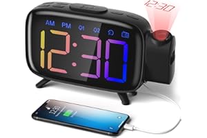 ELEHOT-Store Radio Reveil Projection Plafond Réveil Radio FM avec Double Alarme Reveille Numerique Couleur, 12/24H, 3 Niveaux de Luminosité, Port de Chargement Type-C