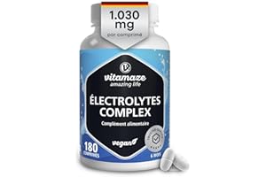 VITAMAZE - AMAZING LIFE Comprimés d'électrolytes 1.034 mg avec magnésium, potassium, calcium et sodium pour l'équilibre électrolytique & la fonction musculaire, 180 comprimés végétaliens, complexe d'électrolytes pour 6 mois
