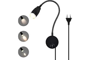 JZCDR Lámpara de Lectura de Pared con Zoom, Luz de LED Flexible Cuello de Cisne con Interruptor, Lampara de Cabecera de in Aluminio para Dormitorio, Libros, 3W 3000K Blanco Cálido, Negro