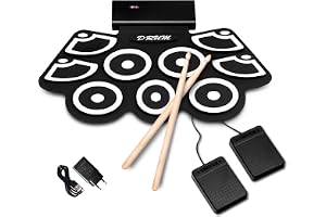COSTWAY 9 Pads E-Drum, elektroniskt trummssätt med Bluetooth, rullbar trumma inkl. pedaler och trumpinnar för barn och nybörjare
