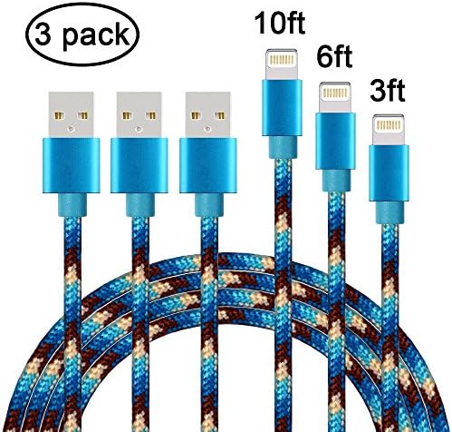 Gulf Y iPhone Cable, 3Pack（1m 2m 3m） Extra Long Nylon Braided Apple Lightning Cable USB Cord for iPhone 7/7 Plus/6S Plus/6 Plus/6/5/5S/5C/SE,iPad Pro/Air/mini,iPod (3Pack-Camouflage blue)