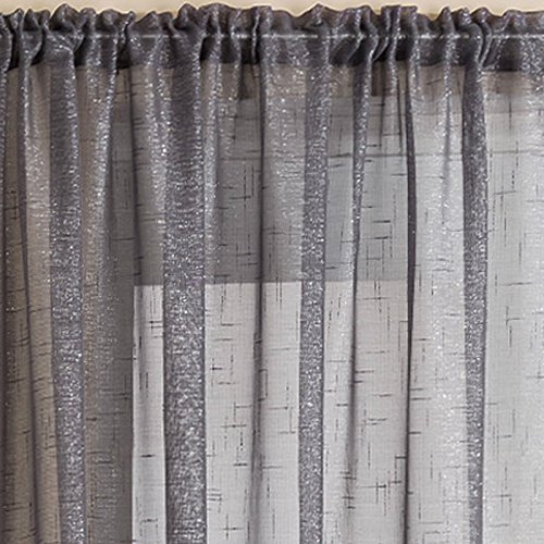 Grey Sparkle Voile Curtain Panel Slotted Top 54
