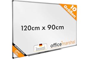 ‎OFFICEMARSHAL OfficeMarshal Magnetisches Whiteboard 120x90cm mit Alurahmen und abnehmbare Stiftablage für Büro, Heim und Schule, Magnettafel kratzfest und trocken abwischbar | Magentboard