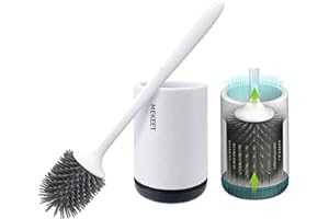MEKEET Silicone Toilet Brush and Holder,Bathroom Toilet Brush Holder Set,Silicone Toilet Cleaning Brush Kit with Soft Bristle Brush (Flooring)