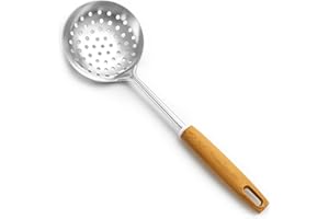 TIJAR® Skimmer Slotted Spoon, Ladle with Holes, Stainless Steel with Nylon Wood Effect Handle, Kitchen Cooking and Frying Spoon, Strainer Oil Colander
