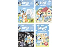 Marjen Bluey Activity Set 4 - Including Sticker Fun, Colouring Set, Play Pack and Scratch Art Set, it Offers a Variety of Engaging Activities to Keep Children Entertained and Creative.