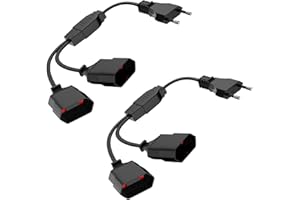 HITRENDS 2 sztuki przedłużaczy z wtyczką euro, przedłużacz od 1 do 2 euro, krótki kabel zasilający z podwójną wtyczką Euro do złącza euro, przedłużacz prądu do wnętrz, kabel z tworzywa sztucznego, 2 x 0,75 mm,