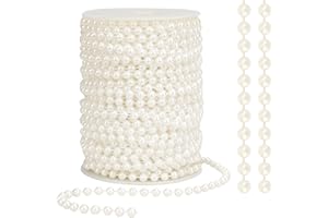 LUKTASTIC Perlas Decoración Navideña, Decoración Arbol De Navidad, Cuentas De Hilo, Cadena De Perlas Artificiales, Guirnalda de Perlas, Beige 6mm 24m, para Decoración Navideña, Manualidades Y Bodas