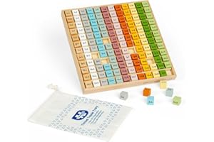 Bigjigs Toys Simply Scandi Times Table Tray - 1-12 Time Tables, Fun Multiplication Board Game For Kids, Eco-Friendly Wooden Montessori Math Chart, Educational Games 3+ Years Old