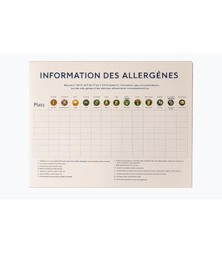 14 Allergènes Listés Tableau Allergènes Obligatoire Restauration - Format A4 Plastifié Matt - Paysage, Marron Pour Restaurant Café