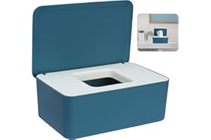 Sinwind Feuchttücher-Box, Aufbewahrungsbox für Feuchttücher, Baby Feuchttücherbox, Toilettenpapier Box, Taschentuchhalter, Spenderhalter mit Deckel für Zuhause und Büro (Blau-Weiß)