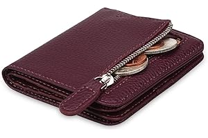 FT FUNTOR Small Wallet for Woman with Card Ladies Bifold Zipper Pocket RFID Blocking Leather Wallet Purse(Deep Purple)