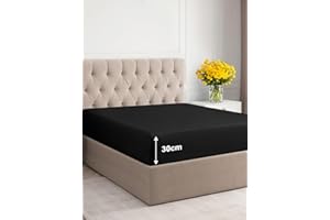 CGK UNLIMITED Fitted Sheet 180 x 200 cm Black 30 cm Base Height – Luxury Fitted Sheet for Single Bed – Fits Mattresses up to 30 cm Height – Soft, Wrinkle-Free and Breathable Bed Sheet – Single Pack