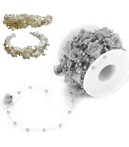 Guirlande Perles Blanches 60 M - Décoration Mariage, Bouquet | Ruban Avec Mètre Pour DIY