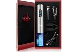 Flauno Cavatappi Elettrico, Apribottiglie Elettrico Ricaricabile con Taglia-Capsule, Tappo Sottovuoto per Vino, Aeratore e Versatore per Vino, Set Vino Regalo
