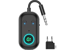 OQIMAX Bluetooth 5.3 Transmitter Receiver, 2-in-1 Airplane Wireless Audio Adapter with Dual Connection, 13Hr Playtime, Plug and Play, Portable Bluetooth Headphone Adapter for TV, PC
