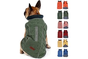 Komate Winter Dog Jacket Coat Warm Vest with Reflective Stripes and Harness Leash Hole Outfit Clothes for Small Medium Large Dogs Pet (L (Chest: 54-64cm), Green)