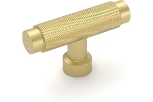 Amerdeco 10 Pack Matte Gold Knurled Cabinet Knobs 2 Inch Length Single Hole T Bar Gold Kitchen Cabinet Knob Knurled Cabinet Pulls for Drawer Dresser Cupboard AM003