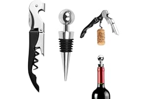 YUECHENGGUI Korkenzieher Weinflaschenöffner mit Weinverschluss Corkscrew Edelstahl 2 in1 Flaschenkorkenzieher Set mit Folienschneider Wein Öffner Screwpull Flaschenstopfen Weinöffner für Camping, Zuhause, Küche