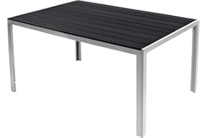 ‎MOJAWO Mojawo Aluminium Gartentisch Silber/Schwarz Esstisch Gartenmöbel Tisch Non Wood Holzimitat wetterfest 150x90x74cm