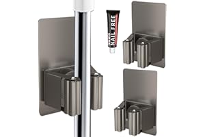 AHLMA 3 Pezzi Porta Scope Parete Supporti da Parete Autoadesivi Porta Oggetti Bagno da Appendere Adatto per Organizzare Spazzoloni Scope Ombrelli Spazzole Pale e Altri Attrezzi (Grigio)
