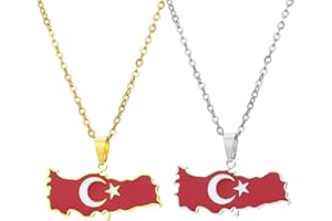 YUANYIRAN Türkei Karte Flagge Anhänger Halskette – Tropföl Karte Geometrischen Ethno-Stil Unisex Paar Schlüsselbeinkette Patriotische Flagge Hip Hop Charm Schmuck Für Modegeschenk,Silber,50Cm/19