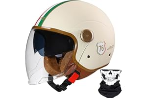 STRTG Motorcycle Helmet, Retro 3/4 Motorcycle Half Helmet with Open Face and Double Visor, for Men and Women, Scooter, ATV, Cruiser Helmet, ECE/DOT Approved