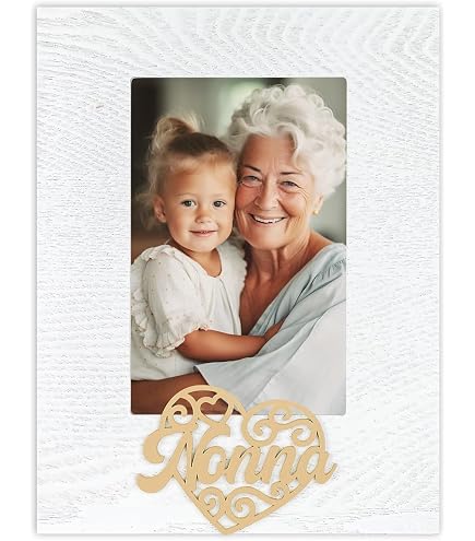 Instant Project Cornice Nonna con Foto Personalizzata 10 x 15 | Portafoto Bianco con Cuori in legno per la Festa della Nonna Bianco Personalizzabile con Fotografia