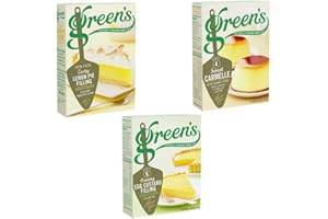 GENERIC British Desserts – Green’s Lemon Meringue Pie Filling, Green’s Egg Custard Filling and Green’s Sweet Carmelle Dessert Boxes – Easy Puddings – Halal – Suitable for Vegetarians