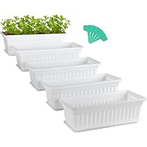 Jardinières Rectangulaires Pour Balcon - Lot De 2 Pots En Plastique Blanc Auto-arrosage - 43x15x11,5 Cm - Pour Rebords De Fenêtre, Cultures Légères